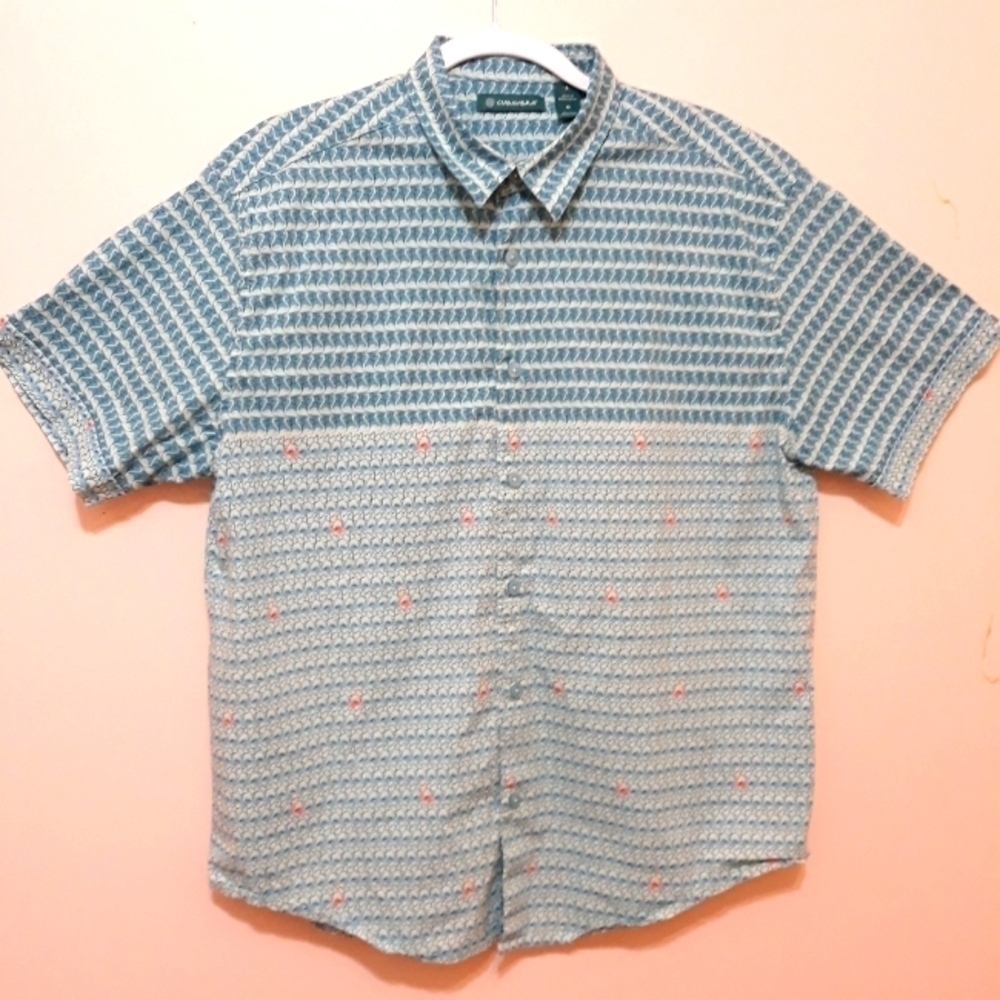 Cubavera Men's flamingo short sleeve button down cotton shirt size Large